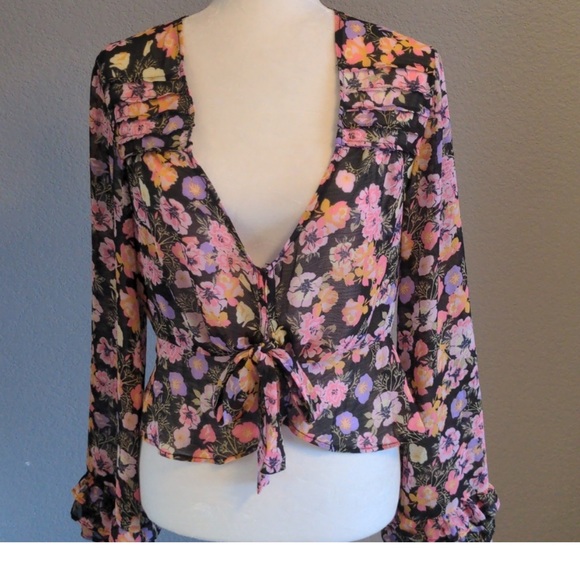 Free People Maybel Blouse in Black Combo Medium M - Picture 9 of 9